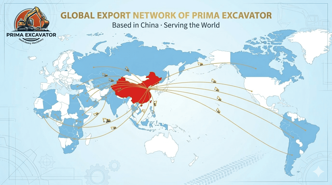 World map showing Prima Excavator export destinations