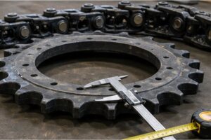 roda motriz de escavadeira dentes passo corrente furação evidência