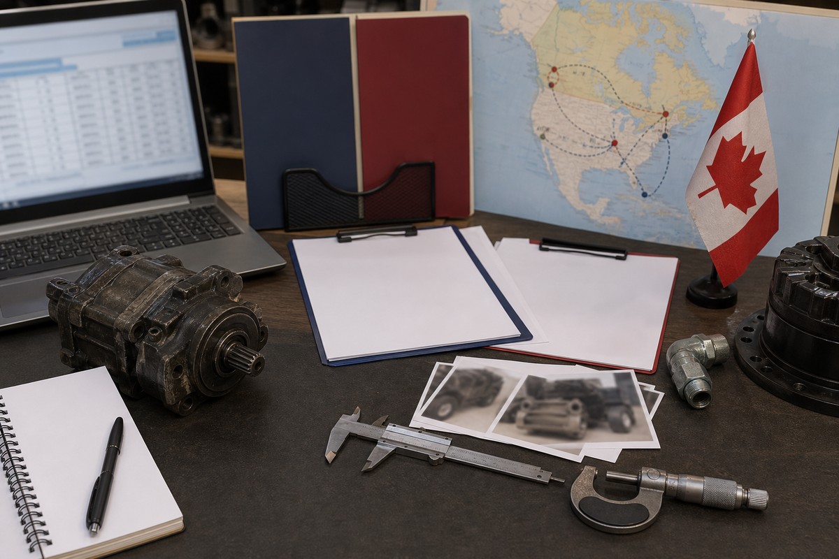 English French Canada excavator parts sourcing measurement evidence