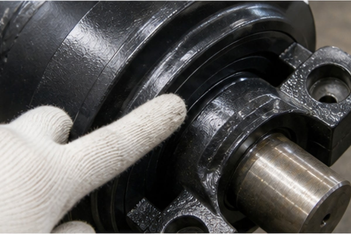 Carrier roller shell shaft seal and bracket wear inspection