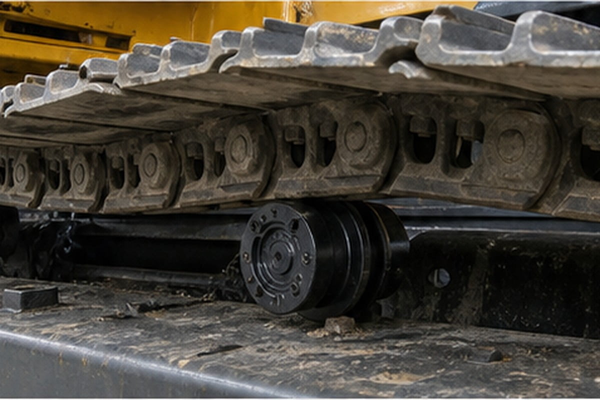 Excavator track sag and upper carrier roller alignment check