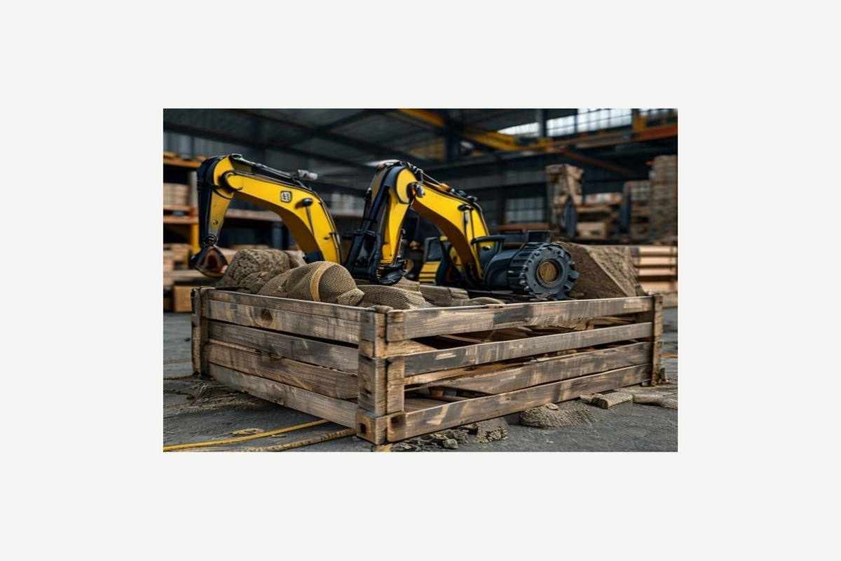 CAT excavator parts export packing with capped ports and crate protection