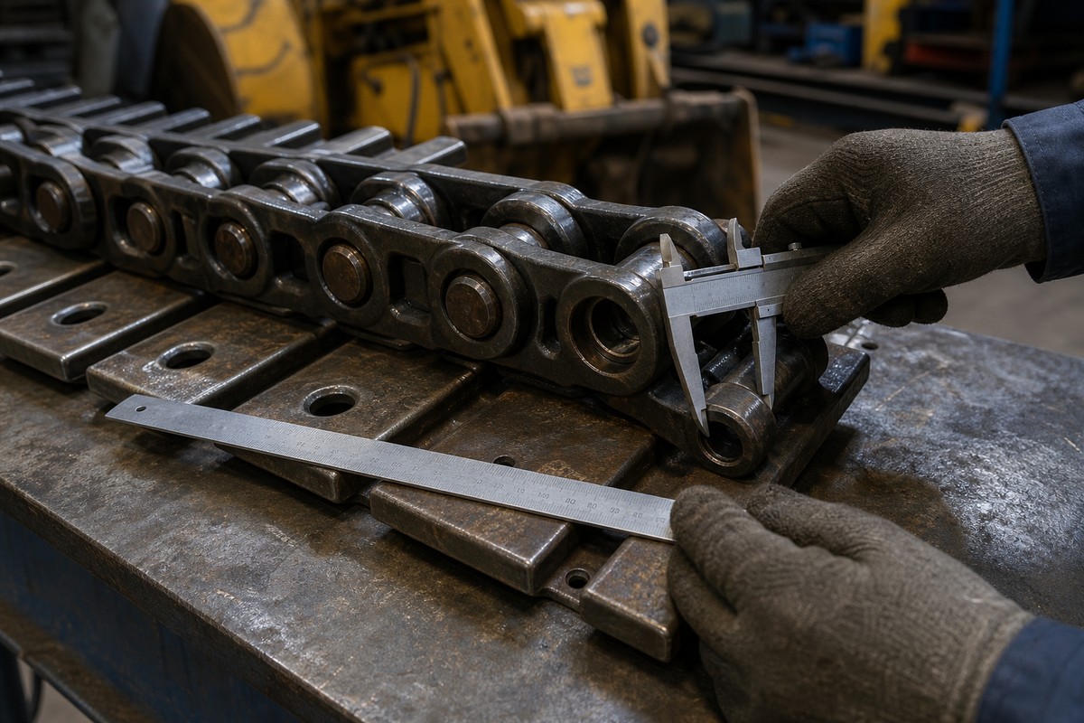 CAT excavator track chain pitch and shoe width measurement