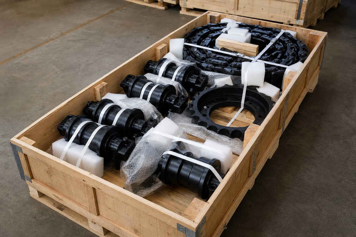 CAT excavator undercarriage parts export crate packing