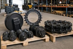 CAT excavator undercarriage parts warehouse inspection