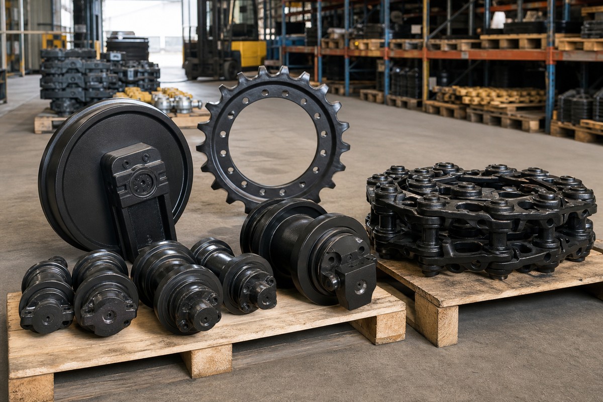 CAT excavator undercarriage parts warehouse inspection