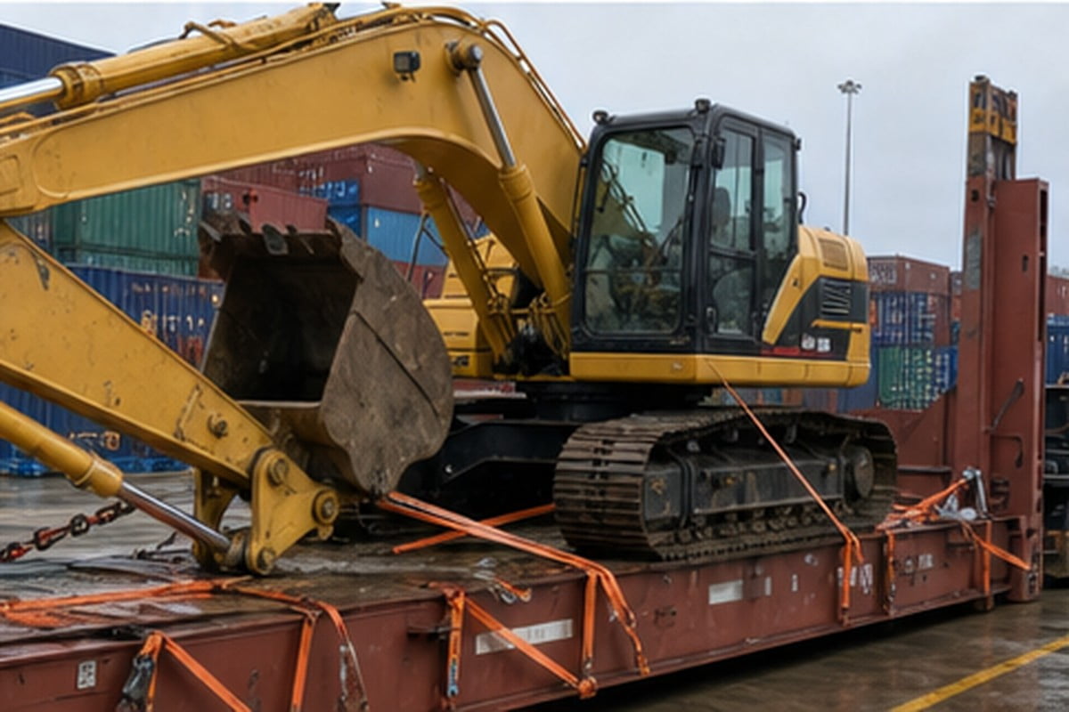 Used CAT excavator export loading and shipping proof