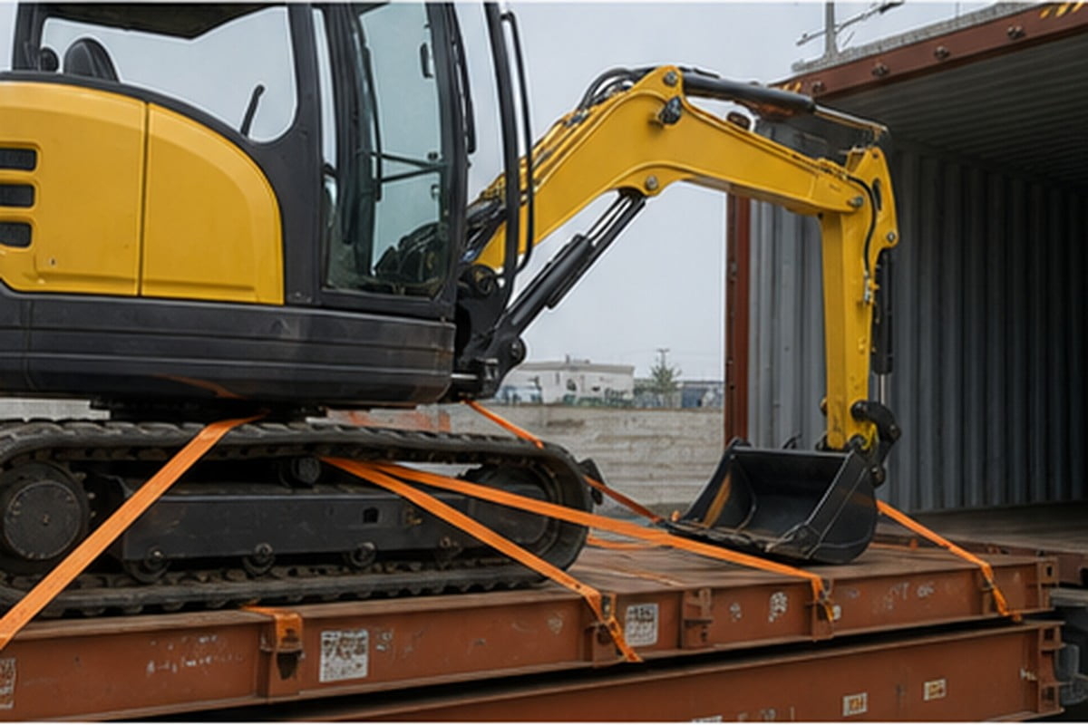Compact excavator export loading proof for shipment from China