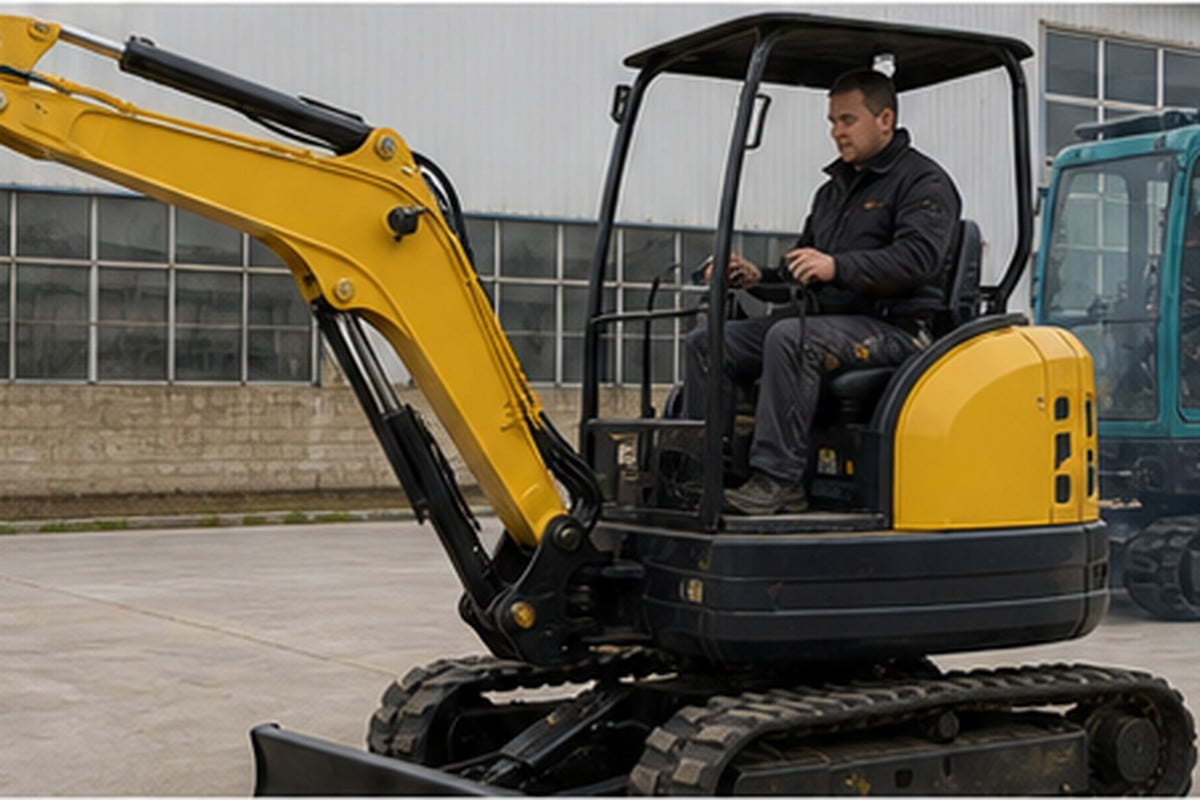 Compact excavator cold start hydraulic swing and travel function test