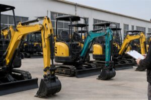 Compact excavators for sale compared in a China export yard