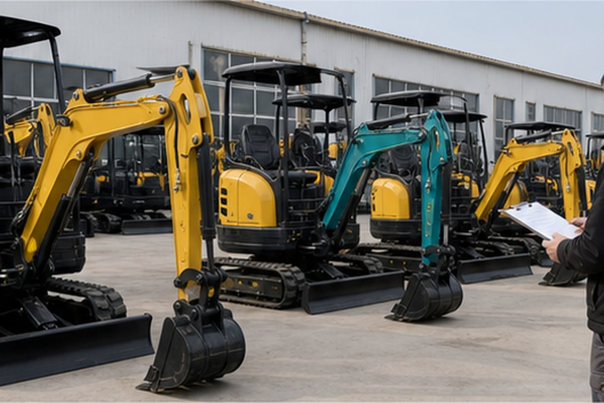 Compact excavators for sale compared in a China export yard