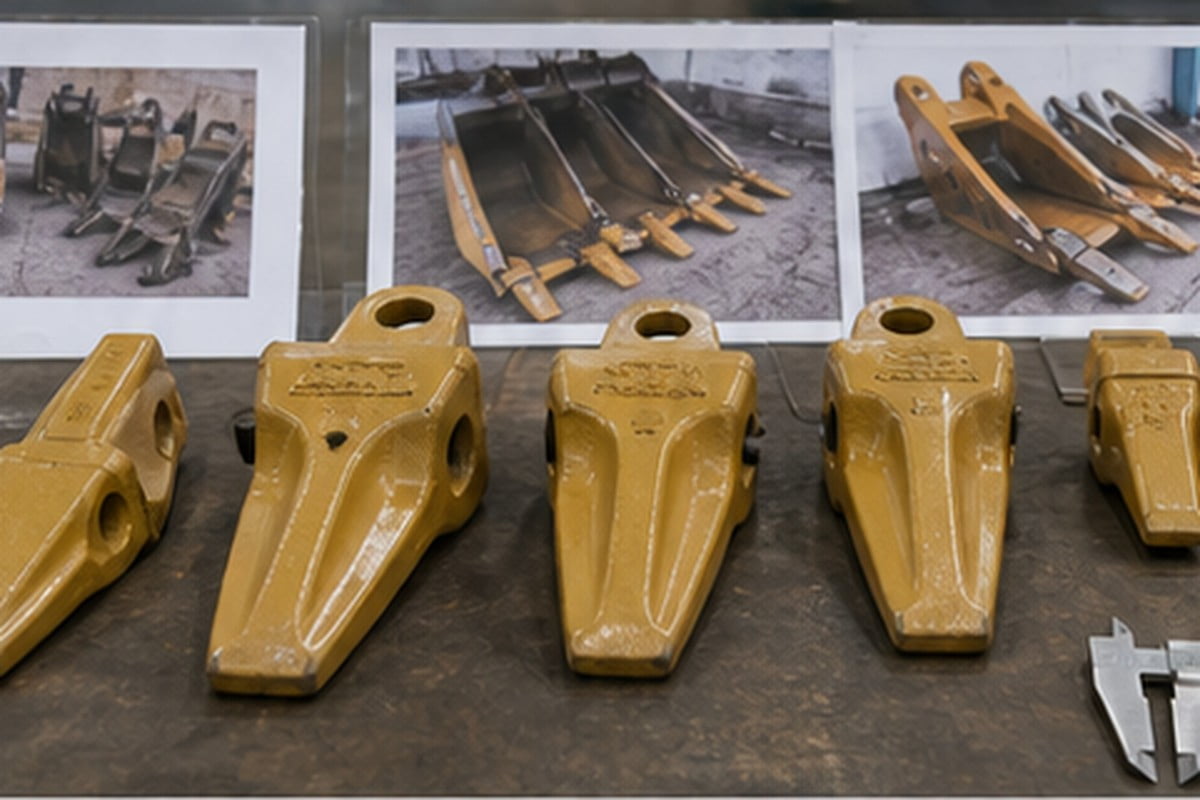 Evidencia de cuchillas y dientes para cucharón de excavadora