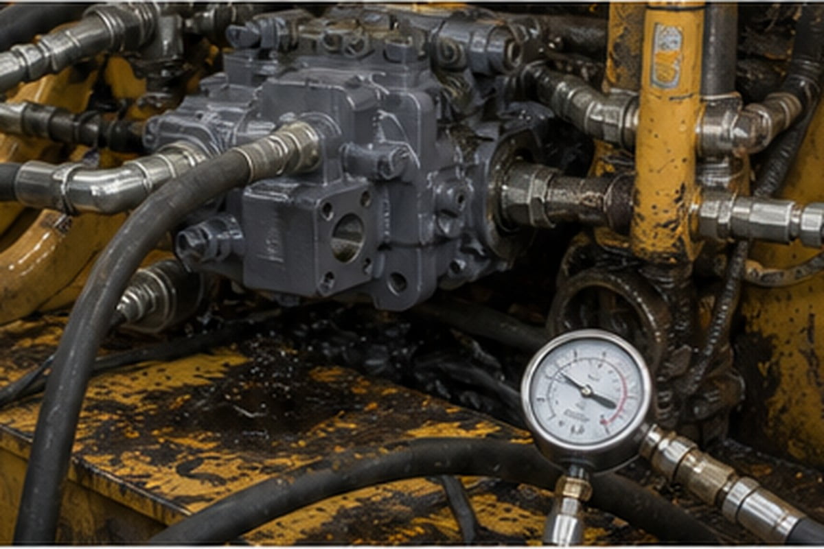 Diagnosis gejala pompa hidrolik excavator lambat bocor dan noise