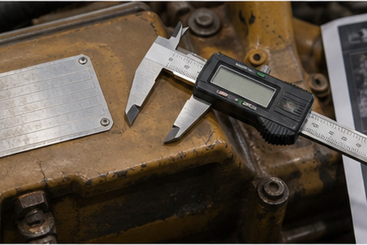 Excavator engine model serial plate and part number verification