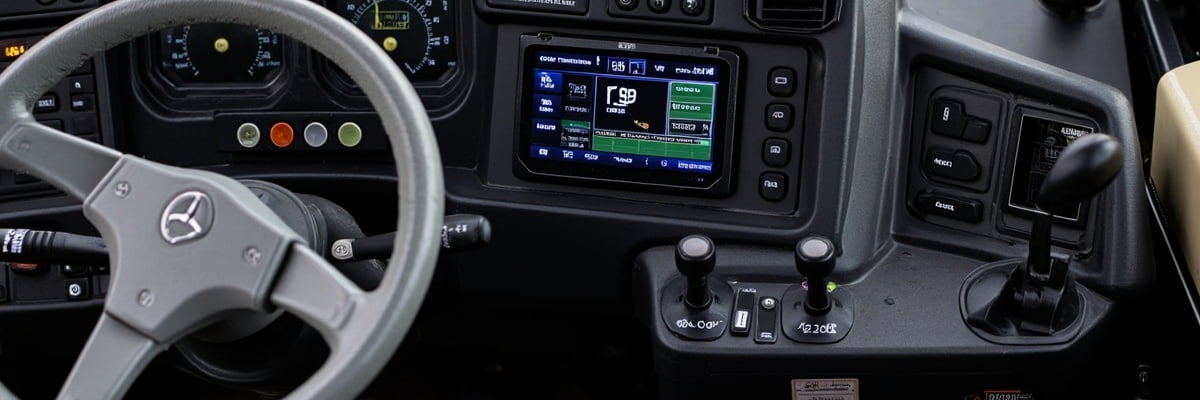 Komatsu excavator operator cab interior digital display controls