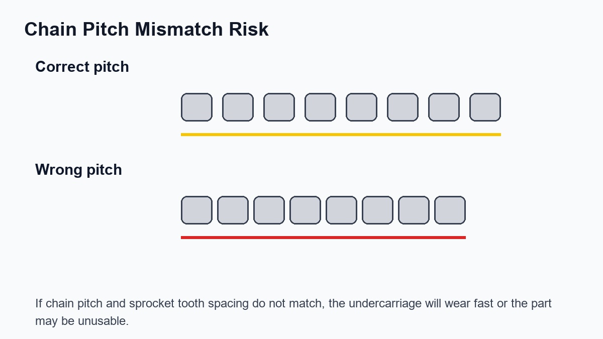 Excavator chain pitch mismatch diagram