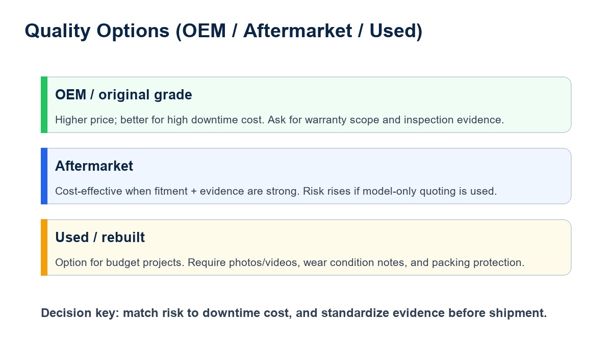 OEM vs aftermarket vs used options for excavator idler assemblies and how buyers choose safely