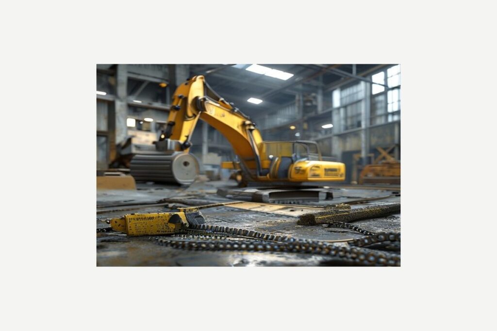 excavator idler fitment evidence with dimensions and track tension check