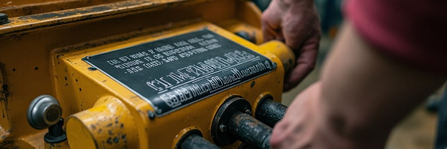 Hydraulic pump label plate and hose ports checked for excavator fitment