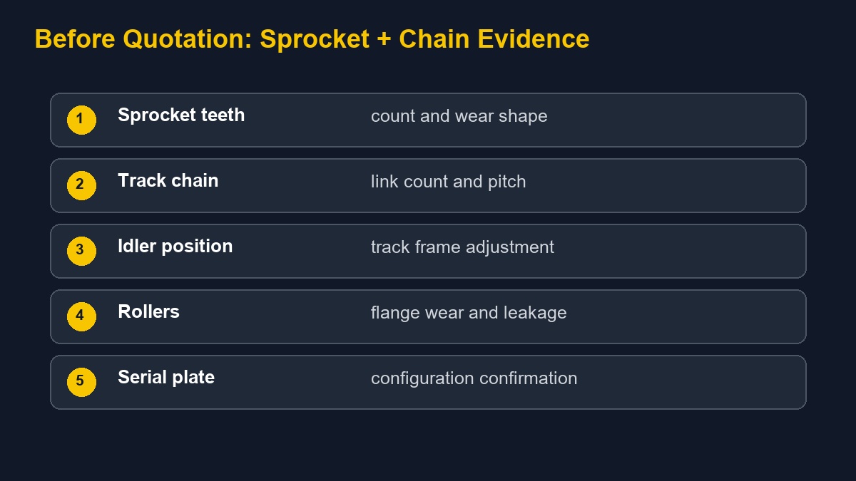 Excavator sprocket and chain evidence checklist