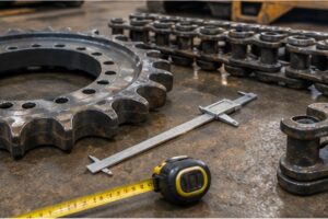 excavator sprocket tooth wear segment bolt pattern and track chain match evidence