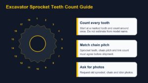 Excavator sprocket teeth count guide card