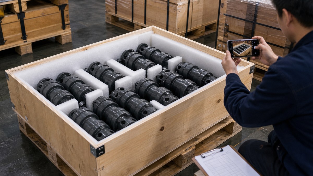 excavator track roller export packing evidence