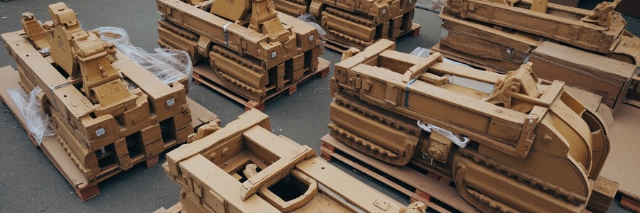 Excavator track rollers packed for export shipment