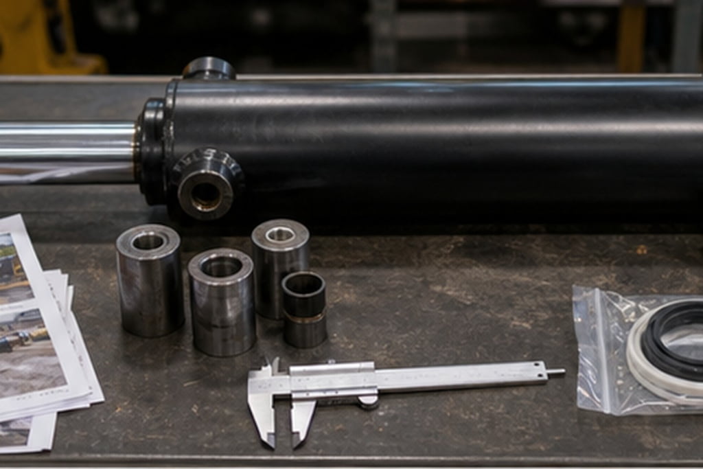 Excavator hydraulic cylinder quote evidence with rod pin seal and measurements