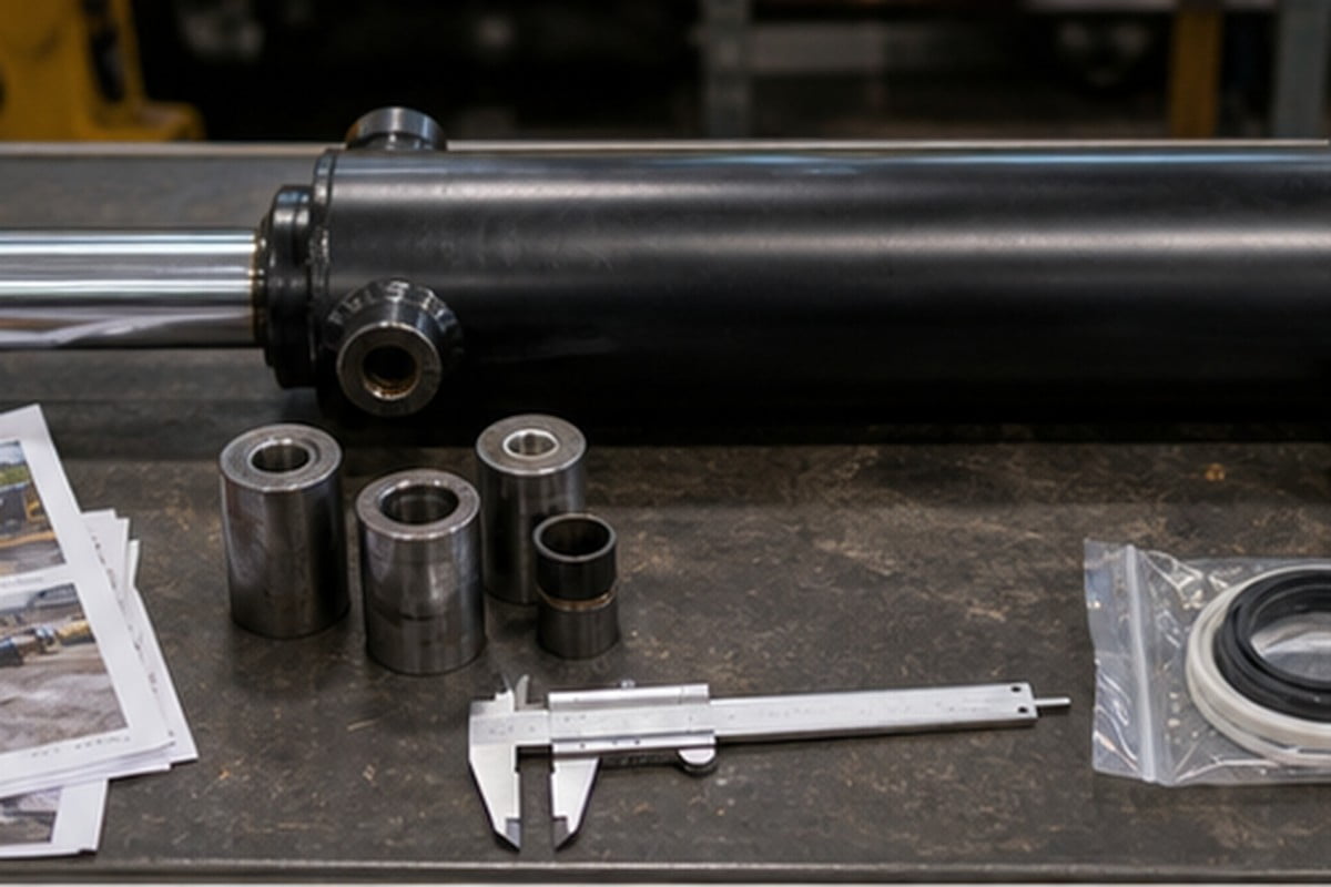 Excavator hydraulic cylinder quote evidence with rod pin seal and measurements