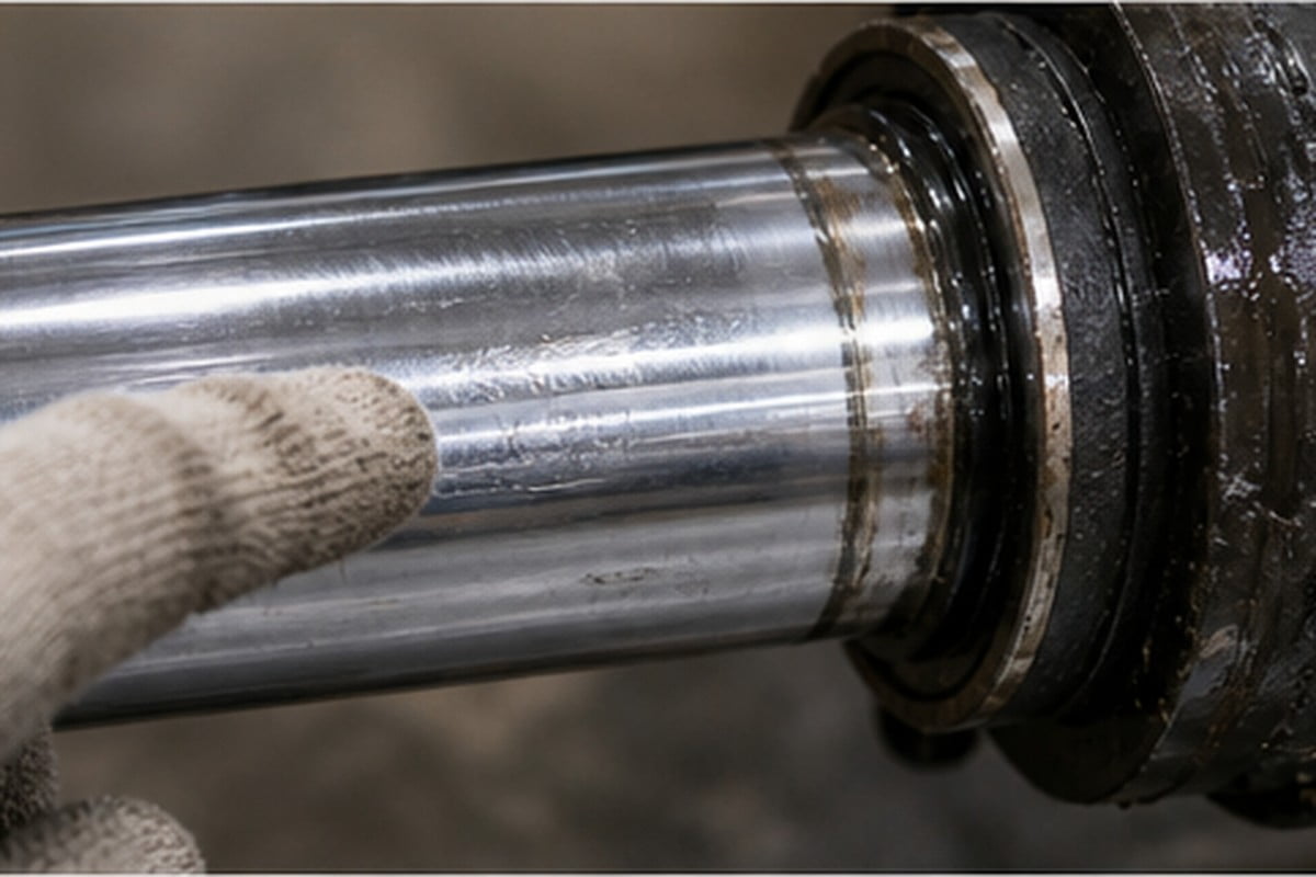 Hydraulic cylinder chrome rod scoring and seal leakage inspection