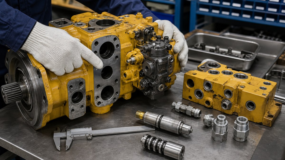 Hydraulic pump port layout and regulator inspection