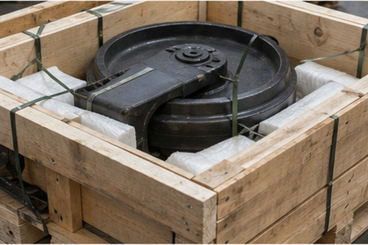 excavator idler export packing in wooden crate