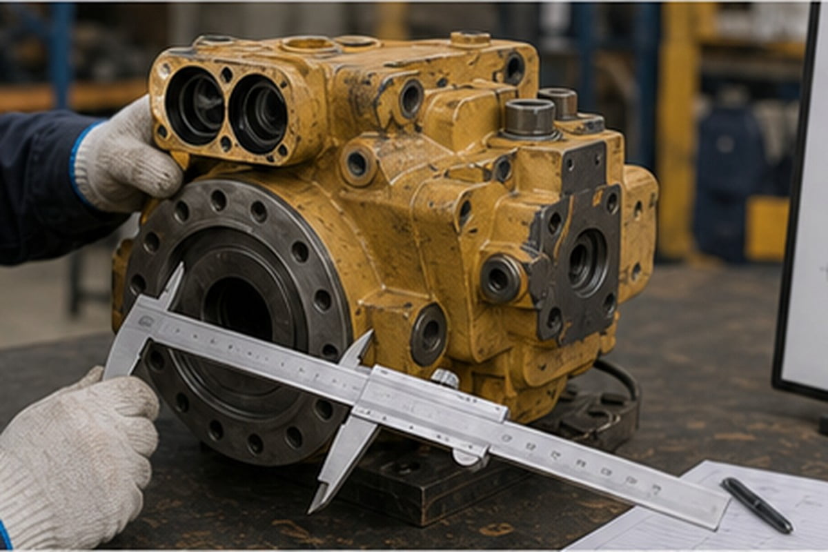 Pengukuran spare part excavator dengan caliper sebelum order dari China