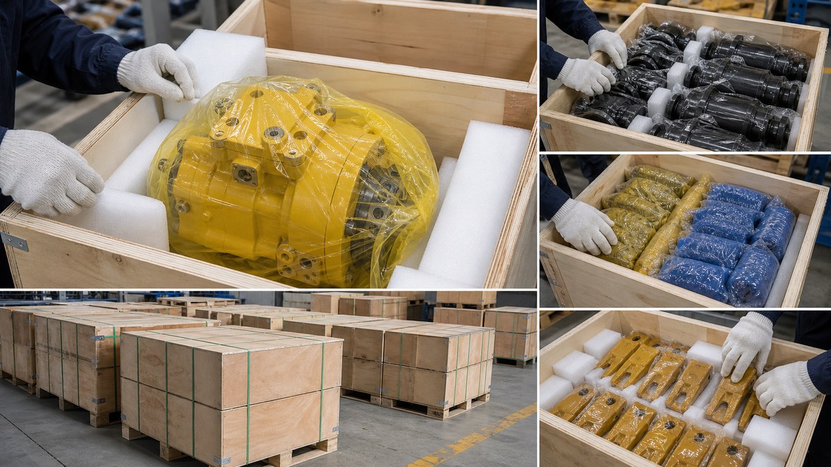Komatsu excavator parts export packing evidence