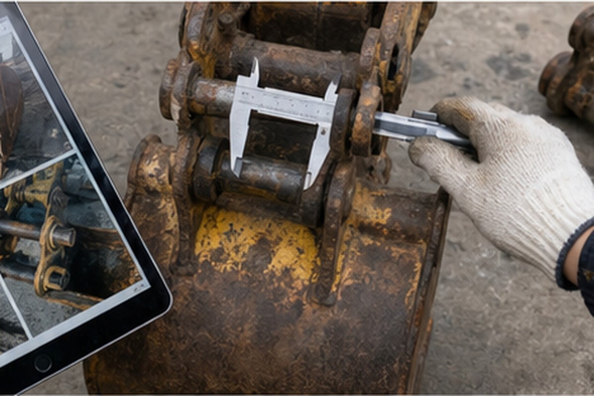 Komatsu PC01 bucket coupler pin and attachment fitment measurement