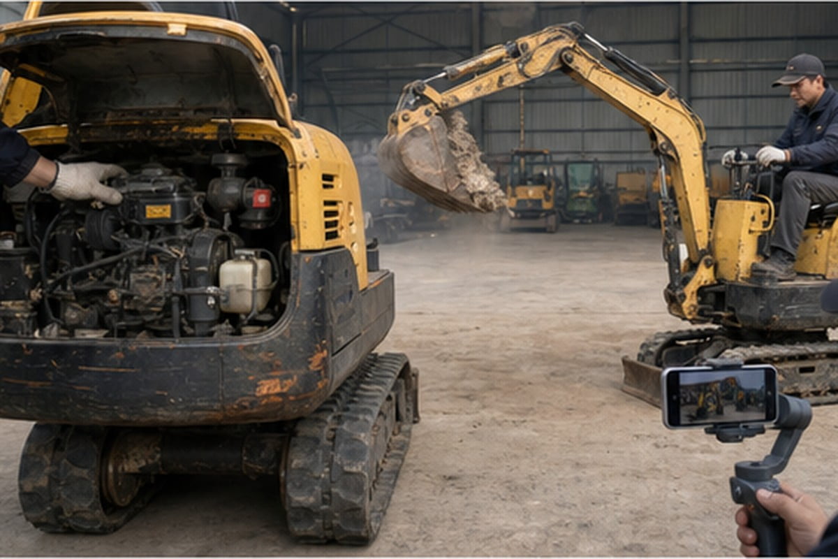 Komatsu PC01 cold start hydraulic boom bucket and travel test