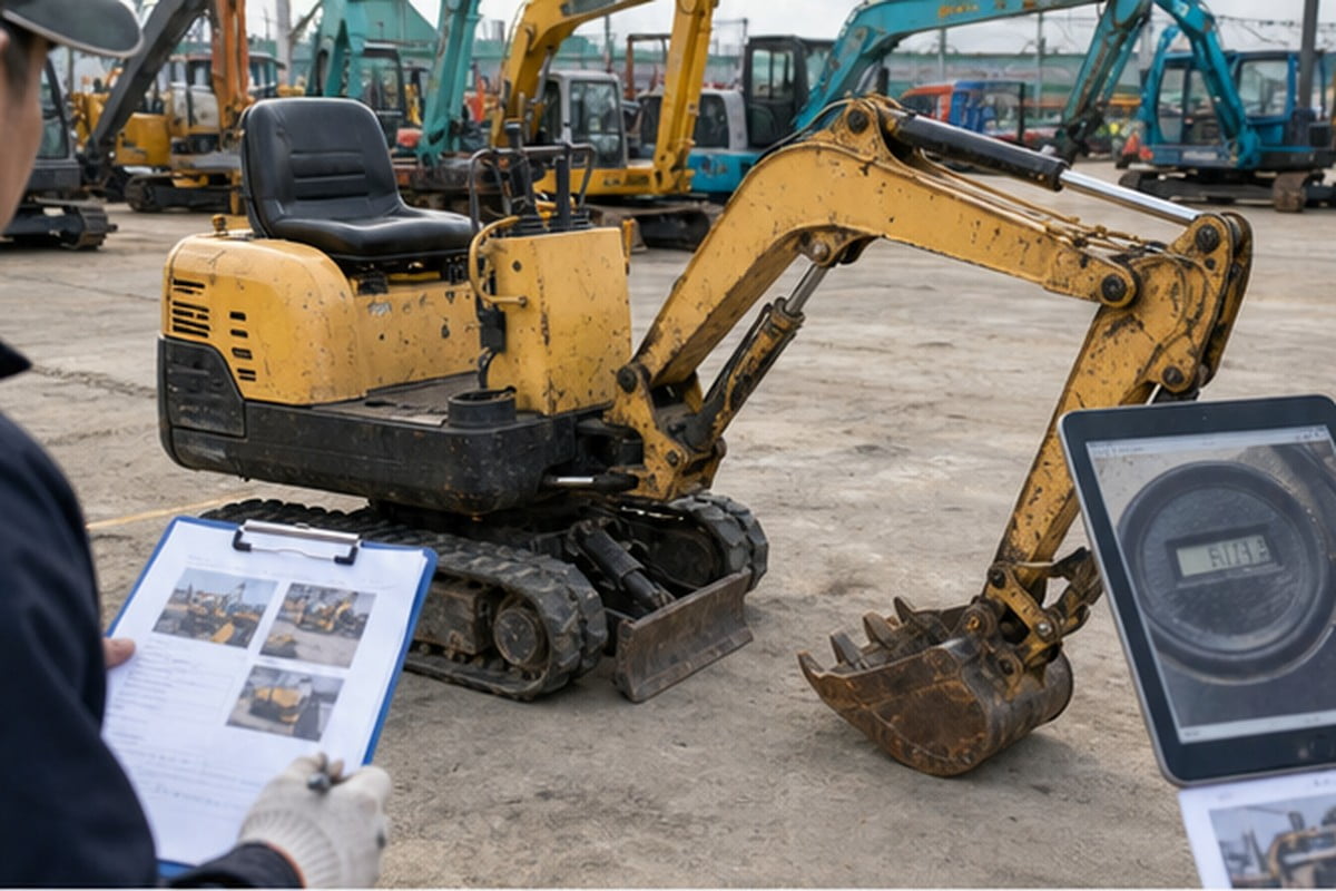 Komatsu PC01 mini excavator quote evidence with serial hours and inspection photos