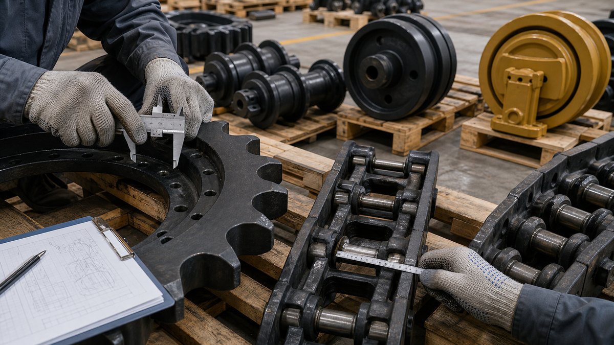 roda motriz escavadeira esteira measurement check