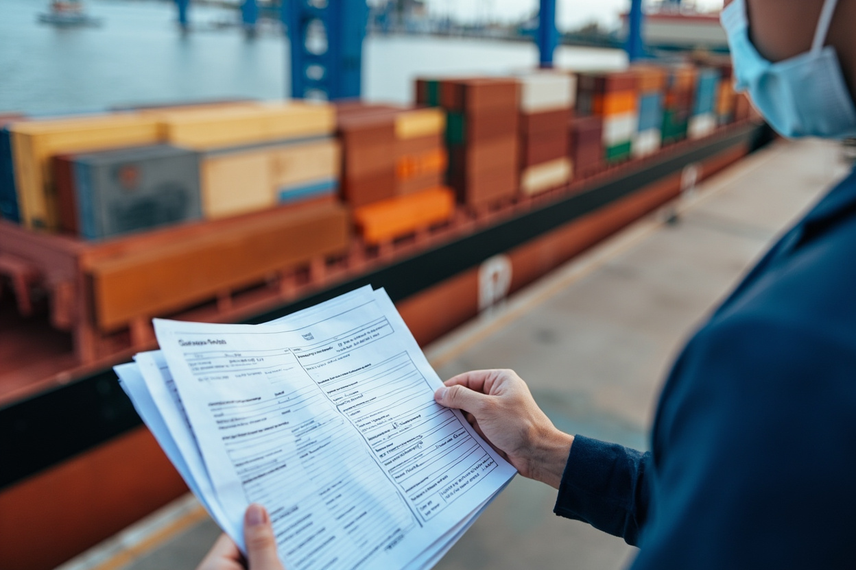 Export customs documentation shipping containers construction equipment port