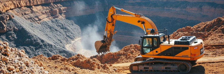 Excavator after-sales support for international projects Construction project with excavator operating at international mining site with full after-sales support