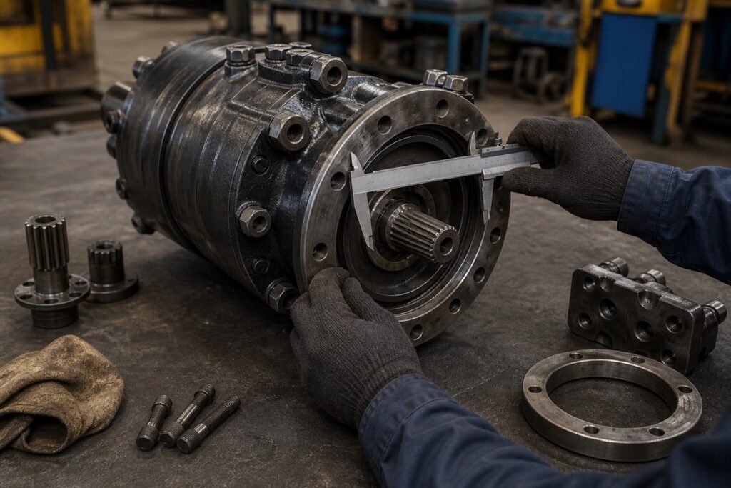 excavator swing motor and swing gearbox inspection evidence