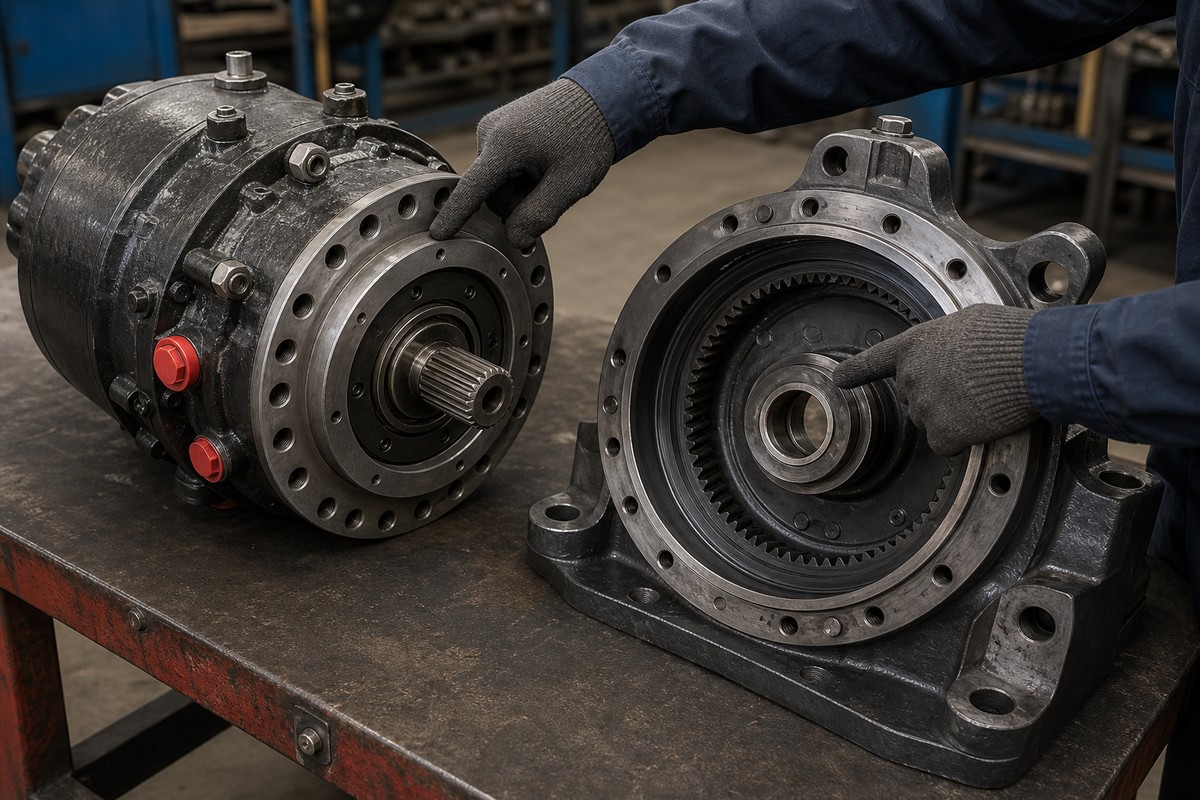 swing motor and swing gearbox separation and mounting check