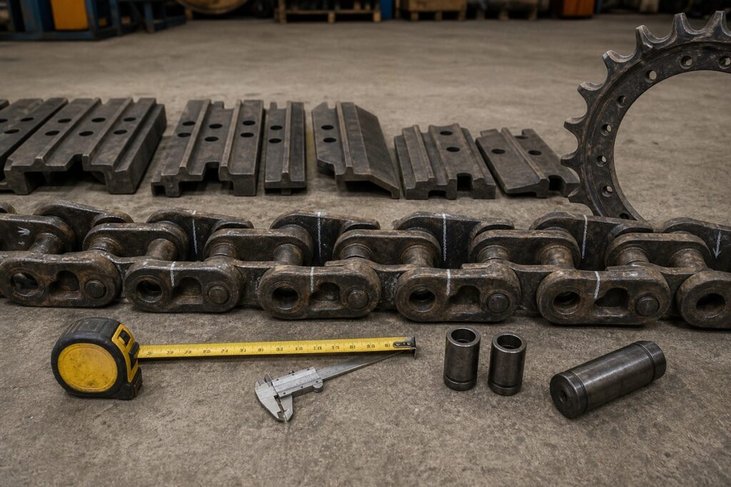excavator track chain sprocket and shoe fitment evidence layout