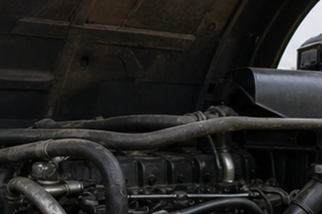 Used excavator cold start engine bay inspection before buying
