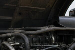 Used excavator cold start engine bay inspection before buying