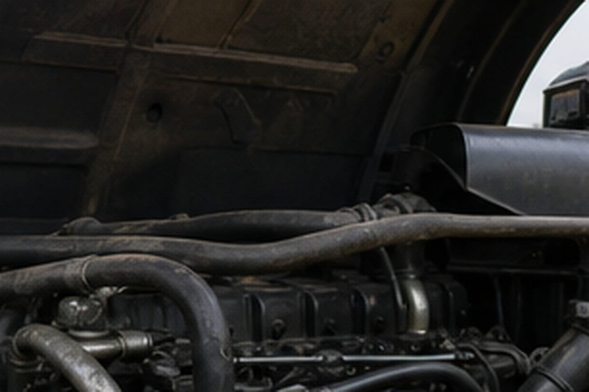 Used excavator cold start engine bay inspection before buying