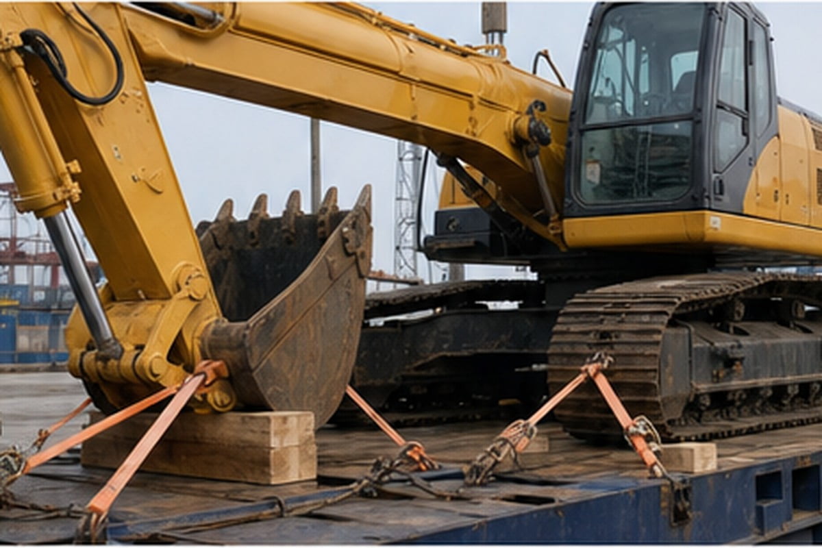 Used excavator prepared for container or flat rack loading from China