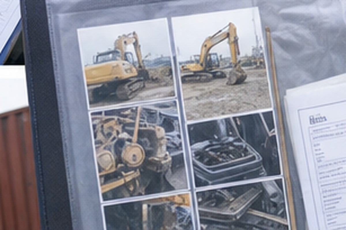 Used excavator final inspection report with photos documents and shipping evidence