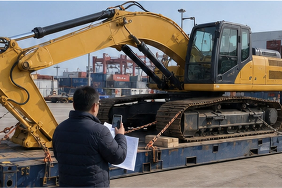 Used excavator final loading proof at port or export yard